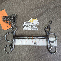 SS Rotating Mullen Mouth Pelham Bit, center copper rings, chain, hooks *xc, clean, mnr scuffs
