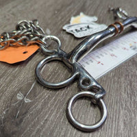 SS Rotating Mullen Mouth Pelham Bit, center copper rings, chain, hooks *xc, clean, mnr scuffs
