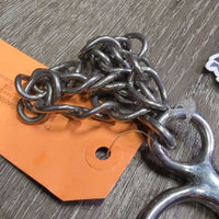 SS Rotating Mullen Mouth Pelham Bit, center copper rings, chain, hooks *xc, clean, mnr scuffs

