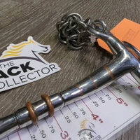 SS Rotating Mullen Mouth Pelham Bit, center copper rings, chain, hooks *xc, clean, mnr scuffs
