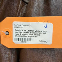 Vintage Hvy Leather Jacket, Buttons *gc, mnr rubs & stains, thick smoke smell/residue, edge rubs
