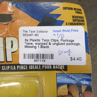 3x Plastic Tarp Clips, Package *new, warped & unglued package, Missing 1
