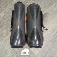 Pr Open Front Boots, velcro *vgc, mnr hair, rubs, scuffs & residue
