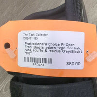 Pr Open Front Boots, velcro *vgc, mnr hair, rubs, scuffs & residue
