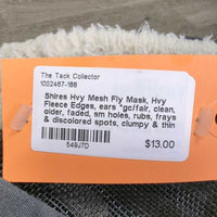 Hvy Mesh Fly Mask, Hvy Fleece Edges, ears *gc/fair, clean, older, faded, sm holes, rubs, frays & discolored spots, clumpy & thin fleece
