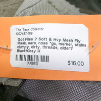Soft & Hvy Mesh Fly Mask, ears, nose *gc, marker, stains, clumpy, dirty, threads, older?
