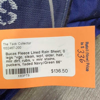 Fleece Lined Rain Sheet, 0 legs *vgc, clean, wpf, older, hair, mnr dirt, rubs, v. mnr stains, puckers, faded
