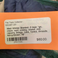 Med Winter Blanket, 0 legs *gc, clean, wpf, crinkly, stains, mnr repairs, snags, rubs, faded, threads
