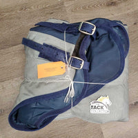 Med Hi Neck Winter Blanket, 2 legs *vgc, clean, older, wpf, mnr rubs, dirt, stains, pills, faded, hair, repairs, unstitched, marks
