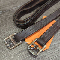 Narrow Thick Nylon Lined Stirrup Leathers *gc/fair, stiff, dry, cracks, dents, rusty buckles, peeled & scraped, torn holes
