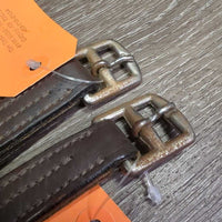 Narrow Thick Nylon Lined Stirrup Leathers *gc/fair, stiff, dry, cracks, dents, rusty buckles, peeled & scraped, torn holes
