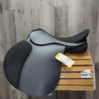 18" *adj *White/XW Gullet In Premier Equine Synthetic All Purpose Saddle, 2 Billet Guards, 4 Velcro Blocks, Navy PEi Jersey Cover, Synthetic Wool Flocking, Front & Rear Gusset Panels, Flaps: 15.75"L x 14.5"W Serial # PE036093
