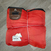 Med Quilt Stable Blanket, 2 legs *gc, clean, tears, v. cracked/missing leather, mnr threads, faded
