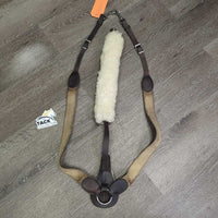 Leather & Elastic Breastplate, sheepskin cover, snaps *gc, stains, rubs, scrapes
