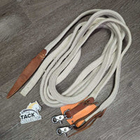 Wide Flat Braided Nylon Split Reins, snaps, Leather Loops & Flapper *gc, mnr stains, rubs & frays, missing 1 flapper
