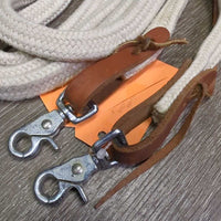 Wide Flat Braided Nylon Split Reins, snaps, Leather Loops & Flapper *gc, mnr stains, rubs & frays, missing 1 flapper
