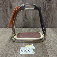 1 ONLY Thick Hvy Peacock Safety Stirrup Iron, sandpaper grip, elastic & keeper *gc, clean, residue, cracks, scratches, too big grip
