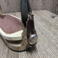 1 ONLY Thick Hvy Peacock Safety Stirrup Iron, sandpaper grip, elastic & keeper *gc, clean, residue, cracks, scratches, too big grip
