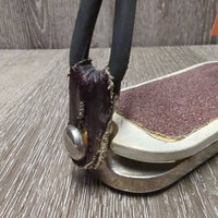 1 ONLY Thick Hvy Peacock Safety Stirrup Iron, sandpaper grip, elastic & keeper *gc, clean, residue, cracks, scratches, too big grip
