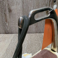 1 ONLY Thick Hvy Peacock Safety Stirrup Iron, sandpaper grip, elastic & keeper *gc, clean, residue, cracks, scratches, too big grip

