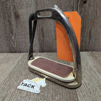 1 ONLY Thick Hvy Peacock Safety Stirrup Iron, sandpaper grip, elastic & keeper *gc, clean, residue, cracks, scratches, too big grip
