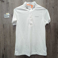 SS Show Shirt, 1/2 Snap up, snap collar, bling *vgc, clean, mnr stains & crinkled collar
