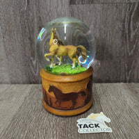 "Pride & Wilderness" Mare & Foal Musical Glitter Horse Snow Globe, wood base *Plays Born Free* *xc, works
