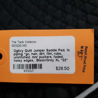 Quilt Jumper Saddle Pad, 1x piping *gc, hair, dirt, film, rubs, unstitched, mnr puckers, faded, holey edges
