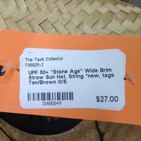 UPF 50+ "Stone Age" Wide Brim Straw Sun Hat, String *new, tags
