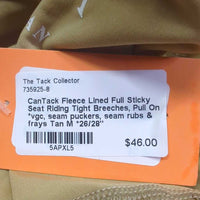 Fleece Lined Full Sticky Seat Riding Tight Breeches, Pull On *vgc, seam puckers, seam rubs & frays
