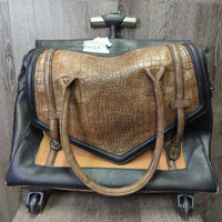 Travel Set: Suede & Tooled Leather Breifcase, Shoulder Strap & Rolling Luggage/Travel Bag *vgc, clean, rubs, dirty, scraped & holey corners
