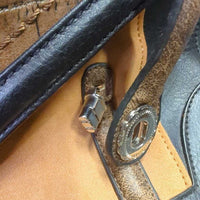 Travel Set: Suede & Tooled Leather Breifcase, Shoulder Strap & Rolling Luggage/Travel Bag *vgc, clean, rubs, dirty, scraped & holey corners
