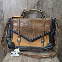 Travel Set: Suede & Tooled Leather Breifcase, Shoulder Strap & Rolling Luggage/Travel Bag *vgc, clean, rubs, dirty, scraped & holey corners
