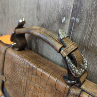 Travel Set: Suede & Tooled Leather Breifcase, Shoulder Strap & Rolling Luggage/Travel Bag *vgc, clean, rubs, dirty, scraped & holey corners
