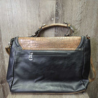 Travel Set: Suede & Tooled Leather Breifcase, Shoulder Strap & Rolling Luggage/Travel Bag *vgc, clean, rubs, dirty, scraped & holey corners
