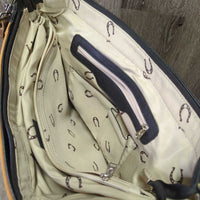 Travel Set: Suede & Tooled Leather Breifcase, Shoulder Strap & Rolling Luggage/Travel Bag *vgc, clean, rubs, dirty, scraped & holey corners
