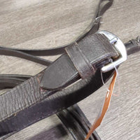Wide Thick Leather Draw Reins, Buckle Loop Ends *gc mnr dirty, creased & scrapes, dry, rubs
