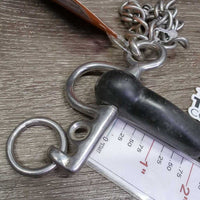 SS Jointed Thick Rubber Pelham Bit, chain, hooks *gc/fair, clean, v.chewed, rough, faded
