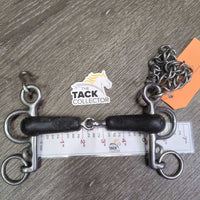 SS Jointed Thick Rubber Pelham Bit, chain, hooks *gc/fair, clean, v.chewed, rough, faded
