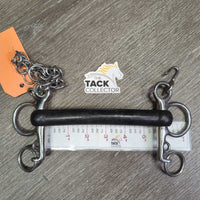 SS Straight Hard Rubber Mullen Mouth Pelham Bit, chain, hooks *vgc/xc, clean, residue
