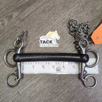 SS Straight Hard Rubber Mullen Mouth Pelham Bit, chain, hooks *vgc/xc, clean, residue
