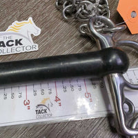 SS Straight Hard Rubber Mullen Mouth Pelham Bit, chain, hooks *vgc/xc, clean, residue

