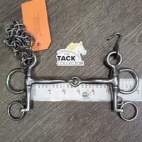 SS Thin Jointed Pelham Bit, chain, hooks *vgc, clean, mnr rubs, scratches, scuffs & stains
