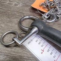 SS Curved Hard Rubber Mullen Mouth Pelham Bit, chain, hooks *vgc, clean, rubs, residue, faded
