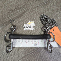 SS Curved Hard Rubber Mullen Mouth Pelham Bit, chain, hooks *vgc, clean, rubs, residue, faded
