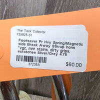Pr Hvy Spring/Magnetic side Break Away Stirrup Irons *vgc, mnr stains, dirty grips, scratches
