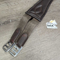Padded Leather Girth, x2 els, d ring *gc, older, clean, cuts, rubs, scuffs, els pills/frays/snags
