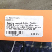 Cotton Stable Sheet, 2 legs *vgc, tag, clean, mnr hair, puckers, faded, threads, shrunk, v. mnr hole
