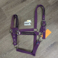 Nylon Halter, adj, snap, bling *gc, clean & mnr dirt, rust & stains, bling: unstitched & missing
