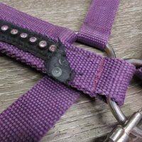 Nylon Halter, adj, snap, bling *gc, clean & mnr dirt, rust & stains, bling: unstitched & missing
